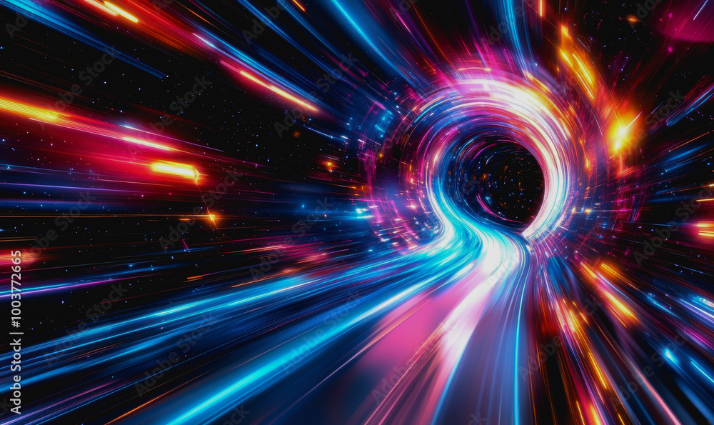 Poster futuristic space vortex with glowing tech elements