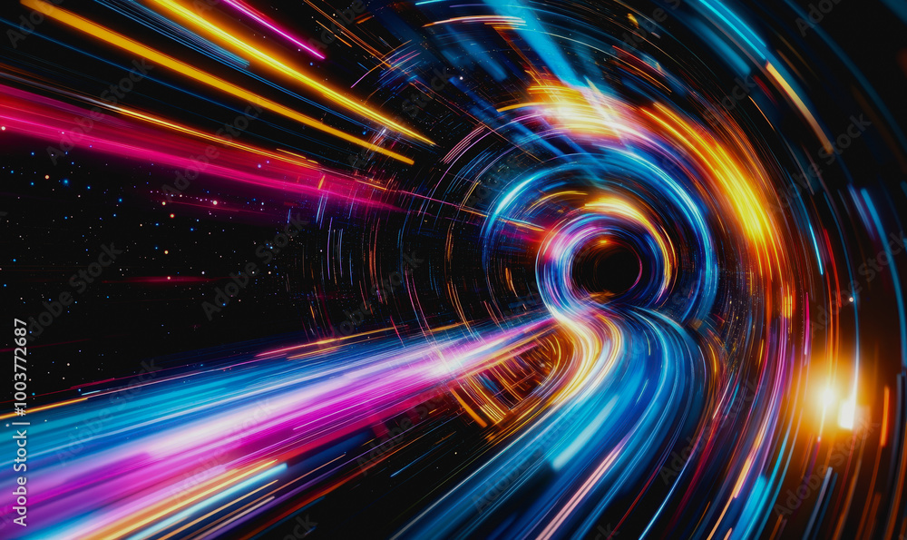 Aufkleber futuristic space vortex with glowing tech elements