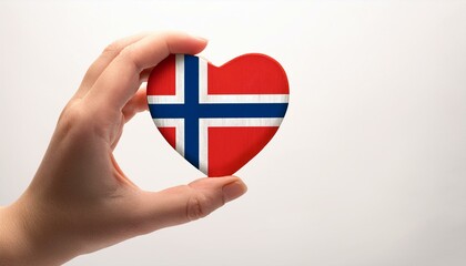 Naklejka premium 手で持っているノルウェーの国旗のハート(Heart of Norway flag held in hand.) 