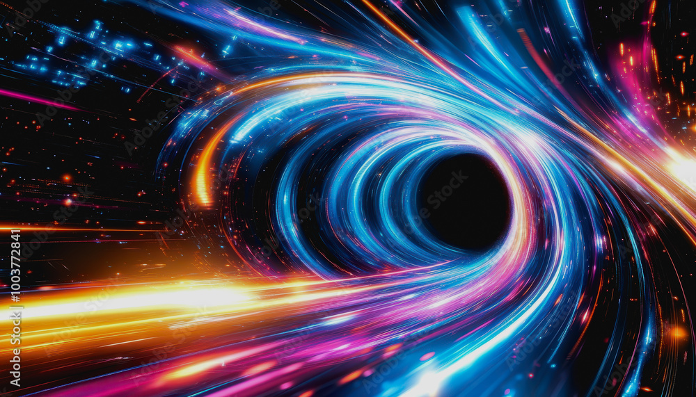 Poster futuristic space vortex with glowing tech elements