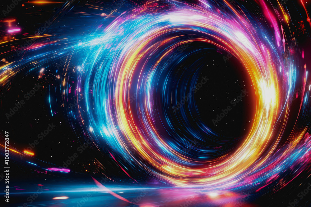 Poster futuristic space vortex with glowing tech elements