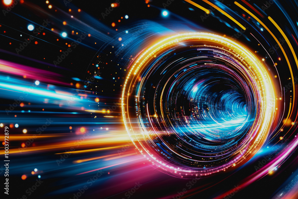 Poster futuristic space vortex with glowing tech elements