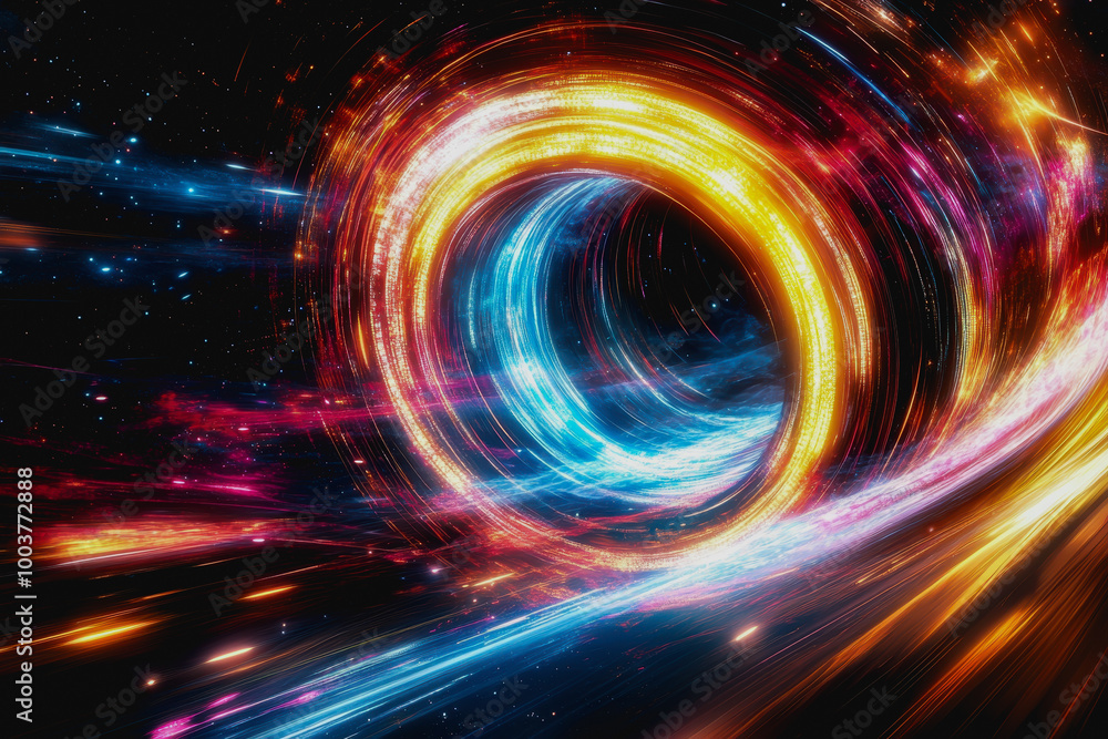 Poster futuristic space vortex with glowing tech elements
