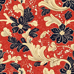 Craft a traditional Batik seamless pattern with nature-inspired designs