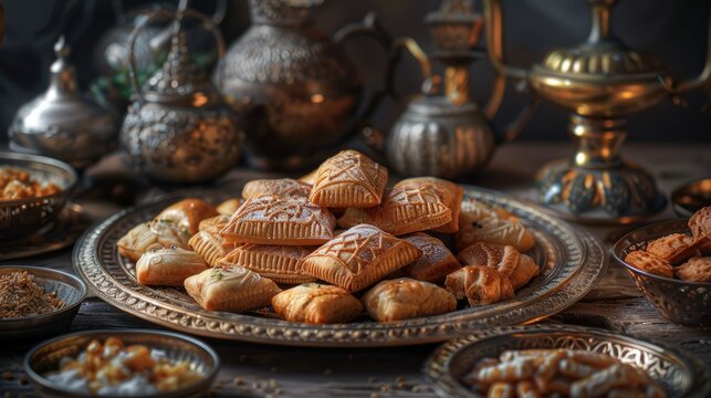 Muslim holiday sweets Moroccan chebakia chak chak and handmade nath Homemade Muslim sweet baked goods