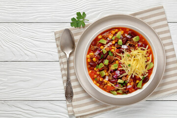 taco soup with kidney bean, corn, ground beef