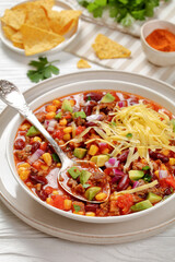 taco soup with kidney bean, corn, ground beef