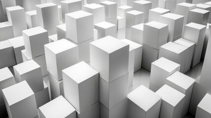 3D Shifted White Cube Boxes Block Background in Minimalist Design