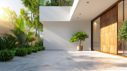 Fototapeta premium house with wooden door and empty white wall