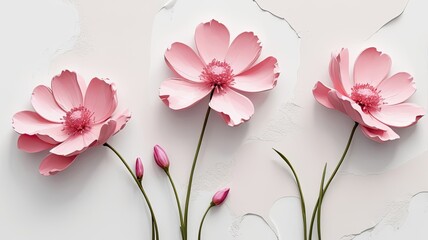 Minimalistic oil painting of abstract three pink