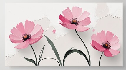 Minimalistic oil painting of abstract three pink