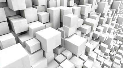 3D Shifted White Cube Boxes Block Background in Minimalist Design