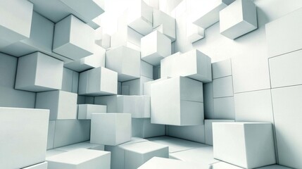 Fototapeta premium 3D Shifted White Cube Boxes Block Background in Minimalist Design