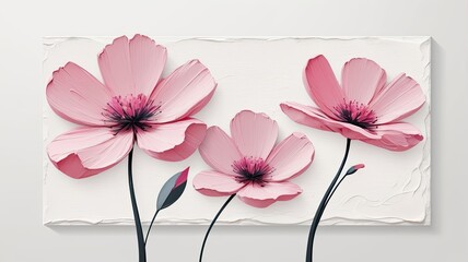 Minimalistic oil painting of abstract three pink
