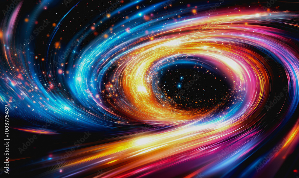 Poster futuristic space vortex with glowing tech elements