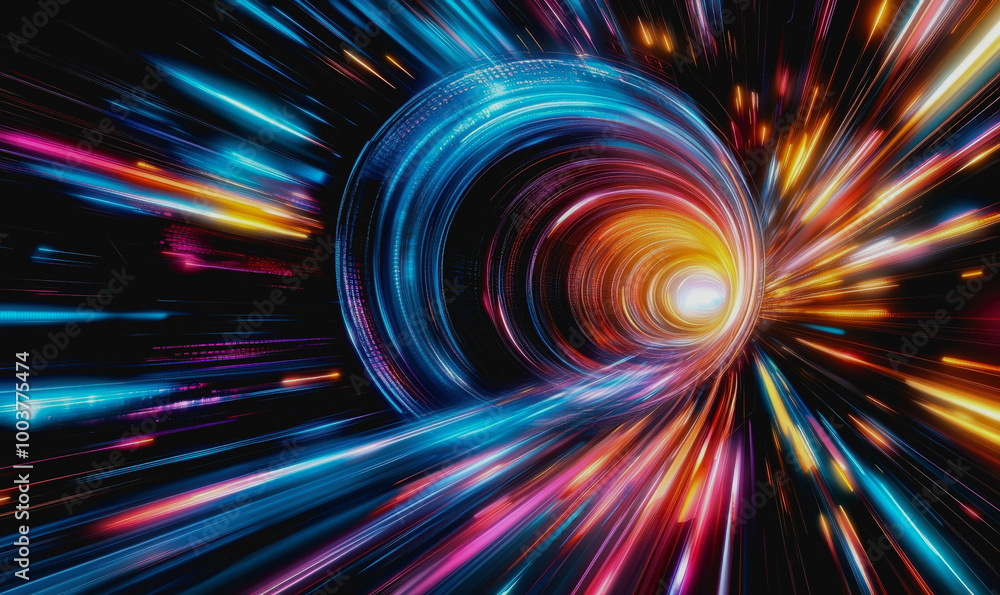 Poster futuristic space vortex with glowing tech elements
