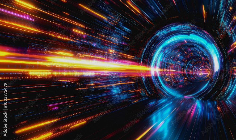 Poster futuristic space vortex with glowing tech elements