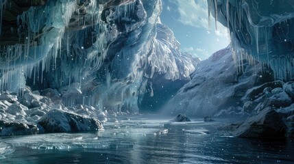Ice candless under the cliff