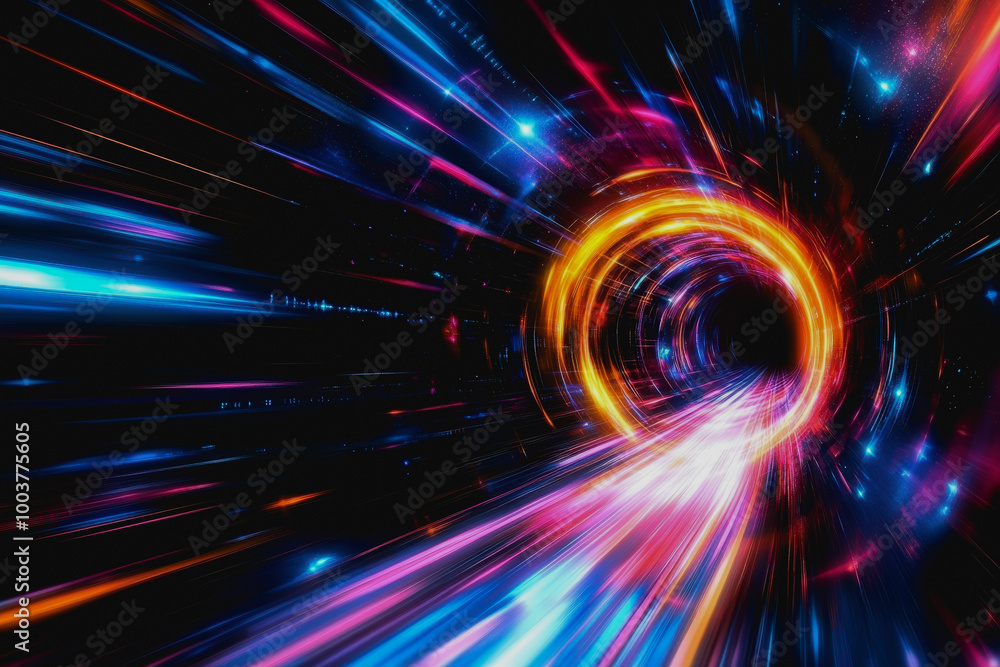 Poster futuristic space vortex with glowing tech elements