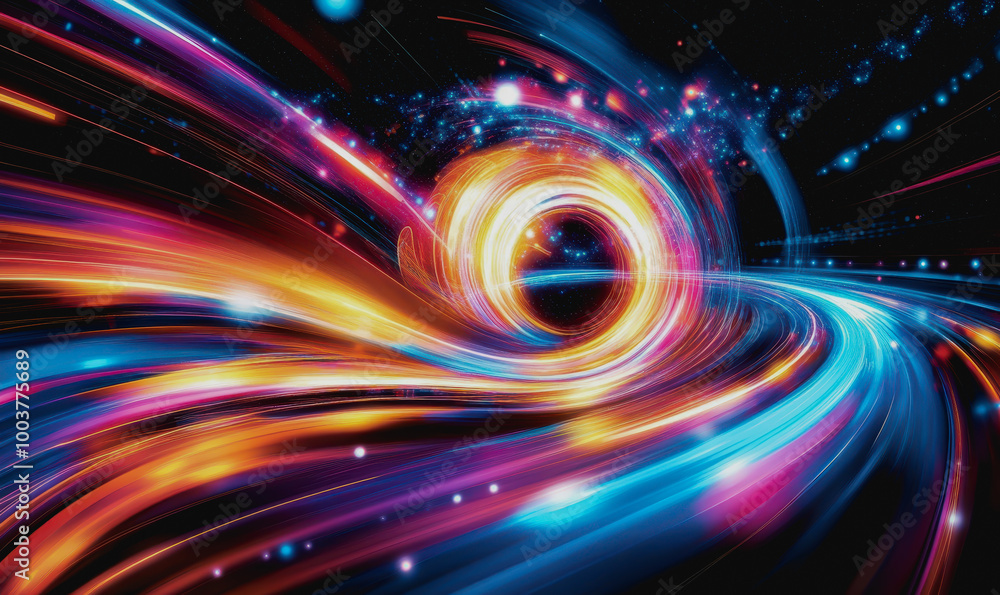 Poster futuristic space vortex with glowing tech elements