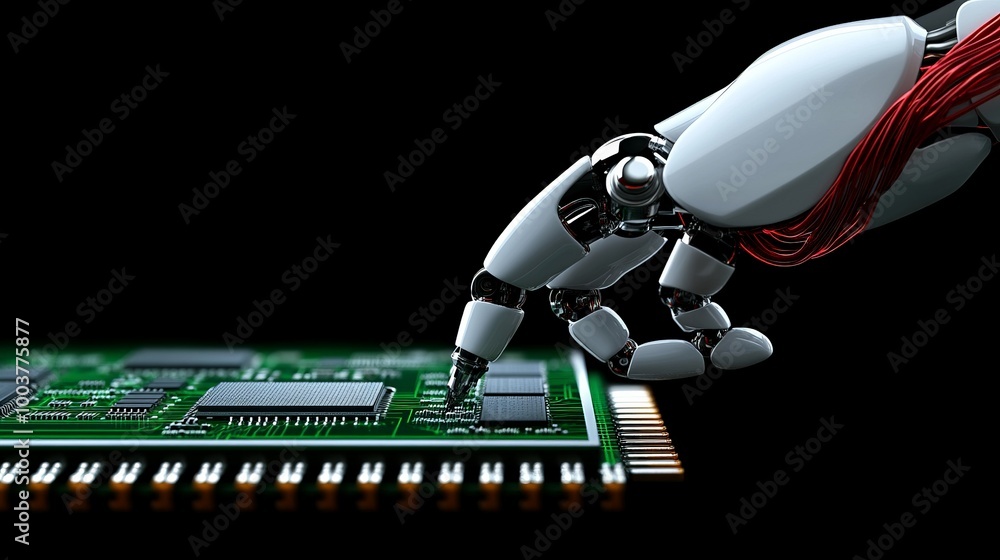 Aufkleber robotic precision: a futuristic robotic hand delicately interacts with a circuit board, showcasing a