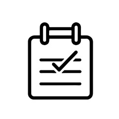 Simple black and white vector icon of a checklist on a calendar. Ideal for task management and schedule apps.