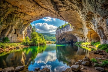 Large cavern with uneven walls and vaults in Big Azish Cave, Lago Naki Plateau, Adygea