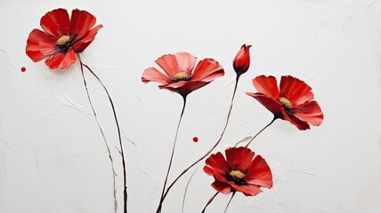 Minimalistic oil painting of abstract three red