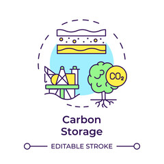 Carbon storage multi color concept icon. Greenhouse gas capture, management. Ecology preservation. Round shape line illustration. Abstract idea. Graphic design. Easy to use infographic, presentation