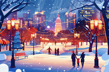 Obraz premium Christmas greeting card with bright winter holiday composition and New Year background
