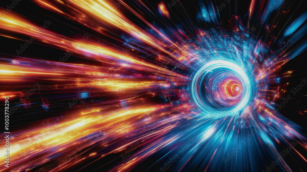 Aufkleber neon cosmic portal with advanced tech circuitry in deep space