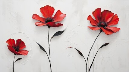 Fototapeta premium Minimalistic oil painting of abstract three red