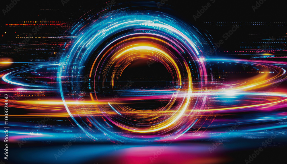 Aufkleber neon cosmic portal with advanced tech circuitry in deep space
