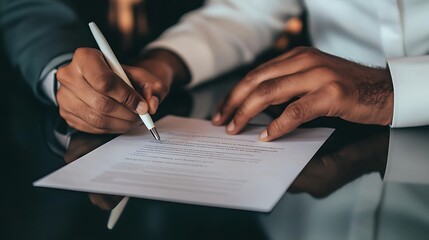 Close-up of a man signing a formal document with a pen
