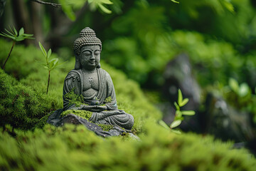 Beautiful greeting card with ancient statue great Buddha to bright holiday composition