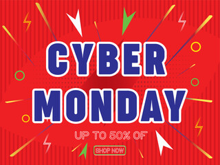 CYBER MONDAY SALE RED BAGKROUN BLUE TYPOGRAFHI 