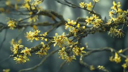 Hazel Witch Flowering branches of Hamamelis virginiana Branches with yellow flowers Hamamelis in early spring