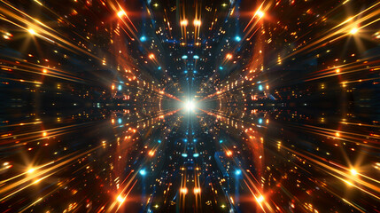 Fototapeta premium Futuristic light tunnel with glowing streaks and starry lights