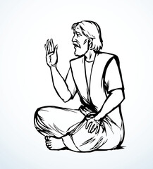 Vector drawing. Man sitting on the ground