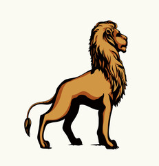 Vector drawing. Lion look for prey