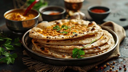 Kerala parathas porotta roti parotta barotta naan layered flatbread made from maida or whole wheat flour Eat with spicy Asian chicken chili chicken beef curry gravy breakfast dish Indian food