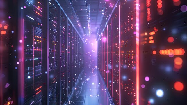 Image of data processing over server room Global technology and digital interface concept digitally generated image