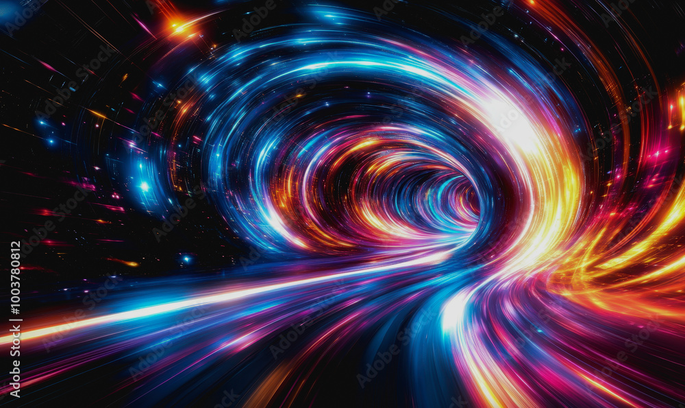Aufkleber neon cosmic portal with advanced tech circuitry in deep space