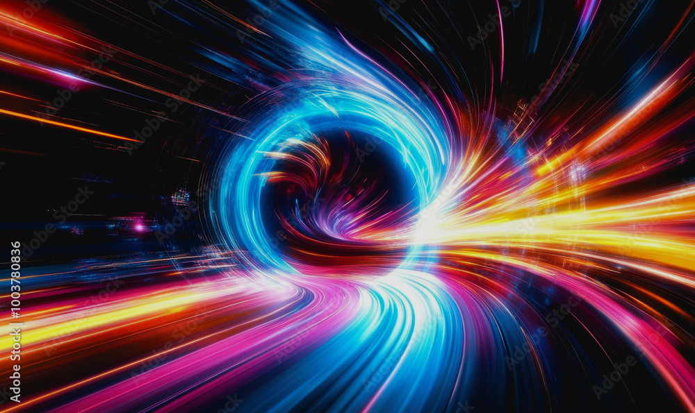 Aufkleber neon cosmic portal with advanced tech circuitry in deep space