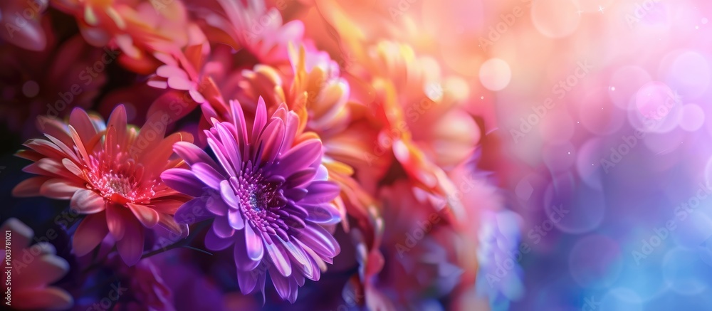 Poster beautiful flowers created with abstract color filters. copy space image. place for adding text and d