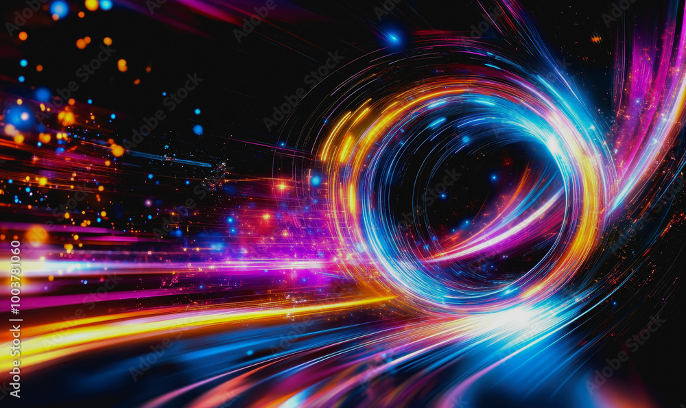 Aufkleber neon cosmic portal with advanced tech circuitry in deep space