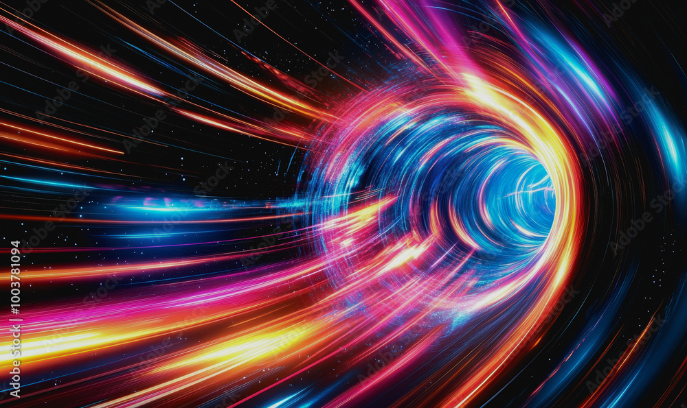 Aufkleber neon cosmic portal with advanced tech circuitry in deep space