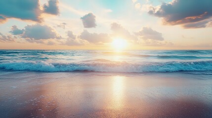 Obraz premium Panorama view of tropical sunset beach nature abstract background. Summer and environment concept. 