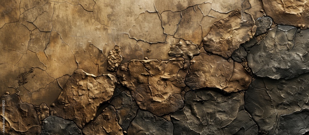 Poster tan and brown stucco wall featuring lava rocks for an advertising idea. copy space image. place for 
