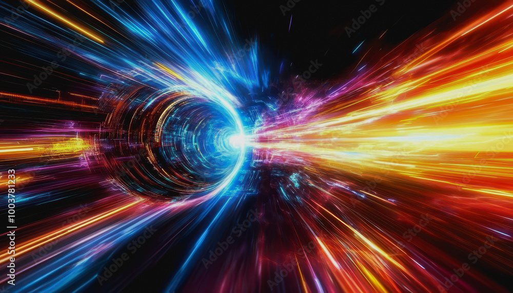 Aufkleber neon cosmic portal with advanced tech circuitry in deep space